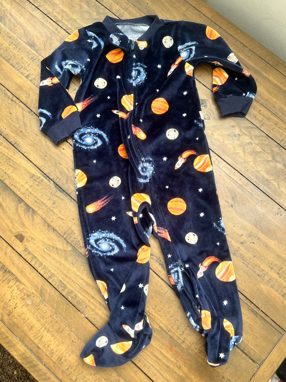 Carter's Navy Space-Print Fleece One-Piece Footie